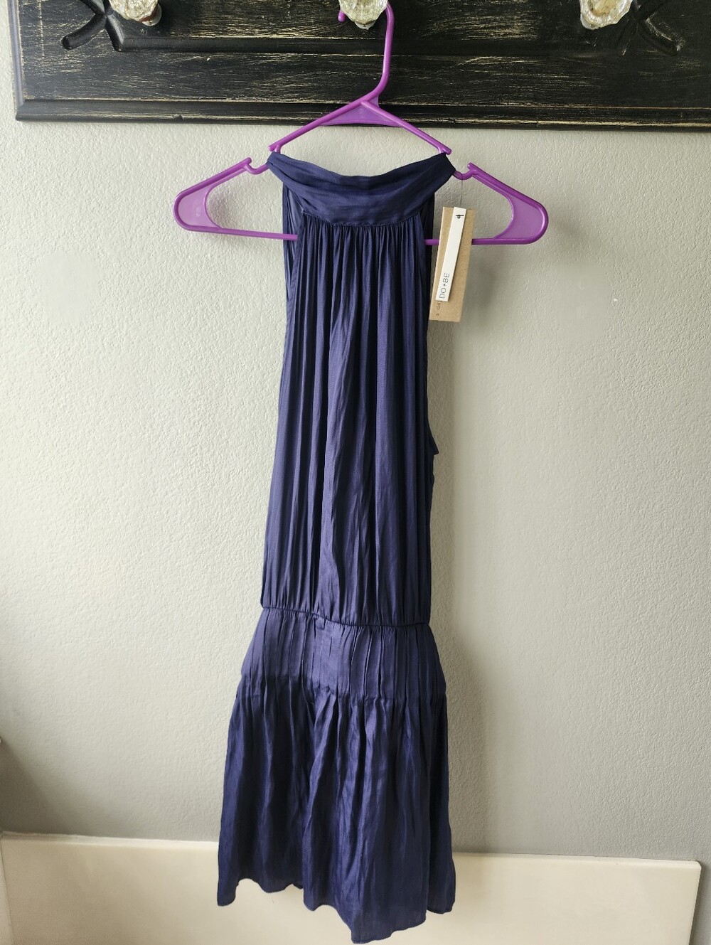 DO+BE Navy Halter Pleated Midi Dress